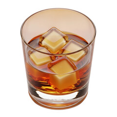Glass of whiskey with ice cubes isolated on transparent background