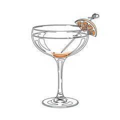 Line art cocktail glass with orange slice isolated on white isolated on transparent background