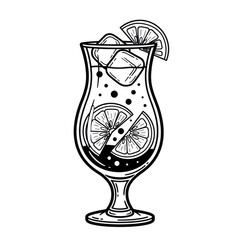 Handdrawn illustration of a tropical cocktail with citrus isolated on transparent background