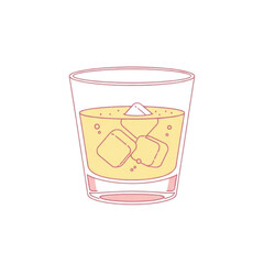 Glass of whiskey with ice cubes isolated on transparent background