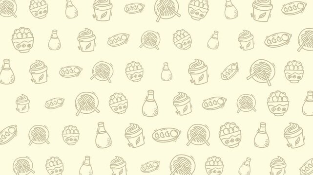 Food pattern animation cooking ingredients kitchen meals healthy seamless suitable for culinary blogs, restaurant branding, food packaging, and kitchen decor