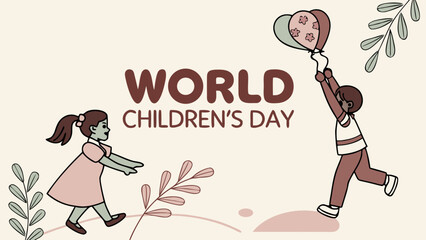 Children Celebrating World Children's Day with Colorful Balloons and Bunting