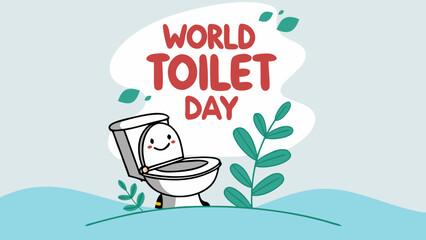 World Toilet Day with Cute Toilet Illustration and Green Leaves