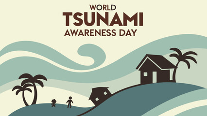 World Tsunami Awareness Day with Silhouette of House and Waves