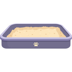 Cartoon Litter Box With Sandy Litter And Paw Print Logo Isolated On White Background Minimalist Design