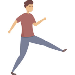 Cartoon Male Figure in Casual Outfit Mid-Stride with Arms Extended and Legs Apart on Transparent Background