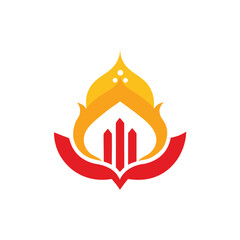 Abstract Flame and Building Logo with Red and Yellow Colors Keywords: logo, abstract, flame, fire, building, architecture, symbol, icon, design