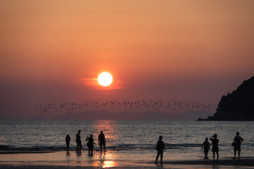Sunset and reflections at Chichibugahama Beach in Kagawa Prefecture, Shikoku, Japan