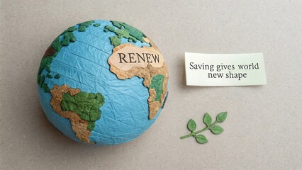 Creative Earth Model Representing Sustainability with Renew Message, Natural Elements and Inspirational Conservation Theme