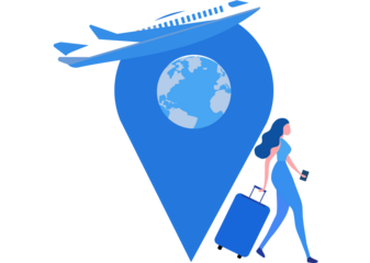 Go travel concept, business trip, travel globe and travel and online travel booking worldwide luggage 