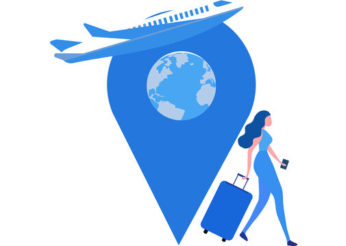 Go travel concept, business trip, travel globe and travel and online travel booking worldwide luggage 