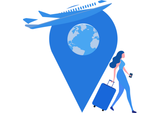 Go travel concept, business trip, travel globe and travel and online travel booking worldwide luggage 