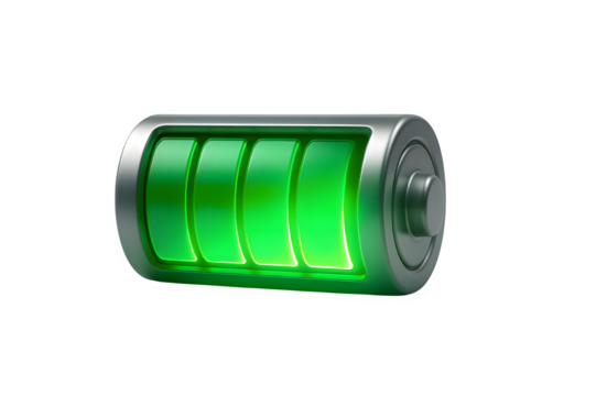3D Battery Icon Charging Animation — Realistic Energy and Technology Concept on Transparent Background