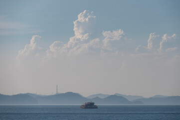 View of islands within Seto Inland Sea, Setonaikai, a strait between Honshu and Shikoku islands of Japan.