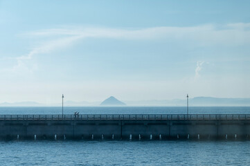 View of islands within Seto Inland Sea, Setonaikai, a strait between Honshu and Shikoku islands of Japan.