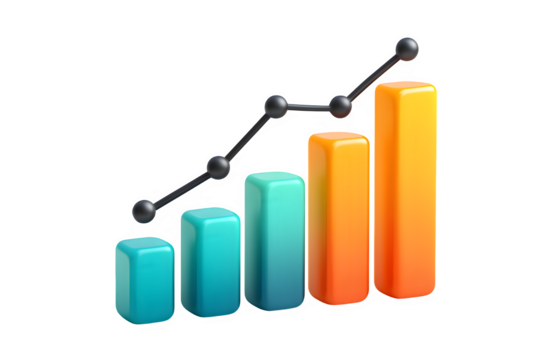 3D Bar-and-Line Combo Infographic — Transparent PNG for Analytics, Financial Trends & Reporting