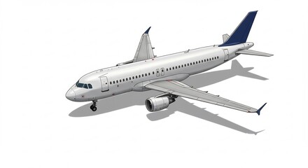 Clean white passenger jet with a blue tail perfectly isolated on a pure white background for a professional aesthetic. AI Generated