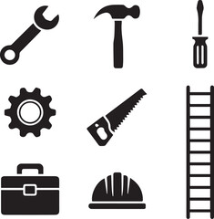 Collection of professional tools and construction industry icons