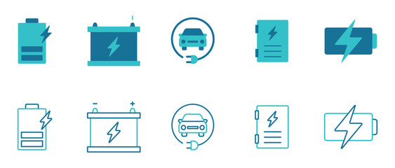 Charging icon set.charge, battery, energy, electricity, charger, recharge.Vector and illustrator