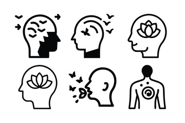 Set of icons representing mental health and well being concepts