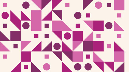 Geometric Shapes Pattern with Circles, Squares and Triangles in Pink Tones