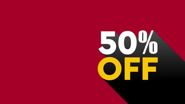 50 percent off sale discount, 50% off, Discount Text Animation for Shopping and Promotion