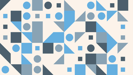 Geometrical Shapes Composition in Blue and Gray Colors on Neutral Background