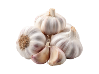 White garlic bulbs with purple stripes and cloves food, Isolated, Png Transparent Background