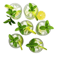 Obraz premium Group of mojitos with mint and lime isolated on transparent background