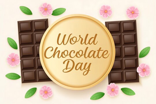 World chocolate day celebration with chocolate bars and flowers - Powered by Adobe
