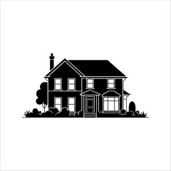 Vector illustration of a house icon with windows and roof