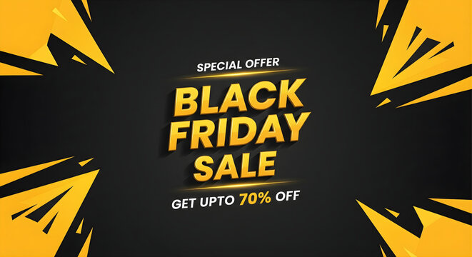 Black Friday Sale Banner with Bold Text and Yellow Burst Accents