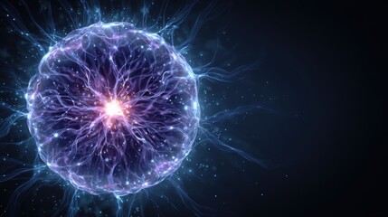 Nanotechnology. Abstract Physics Atom Proton Particle. Light Plasma Ball. Science Microscope Background. Virus Cell. Medical Science and Tech Inspired Abstract Background. Vector Illustration.