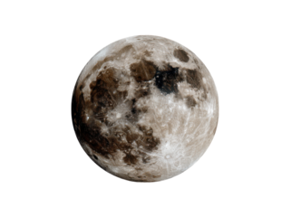 Detailed lunar surface with craters and maria against black moon, Isolated, Png Transparent Background
