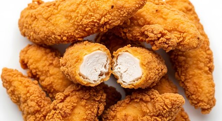 Crispy golden fried chicken tenders and nuggets perfect for a delicious meal or snack