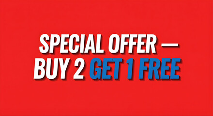 Buy 2 Get 1 Free Offer Banner with Red Background and Bold Typography