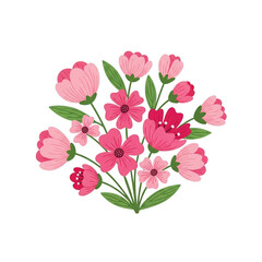 Pink and red floral bouquet isolated on a transparent background