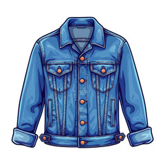 Blue denim jacket with copper buttons isolated on a transparent background