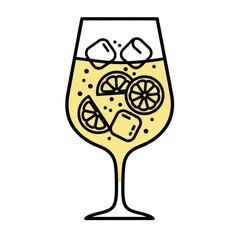 Illustration of a refreshing cocktail with citrus and ice isolated on transparent background