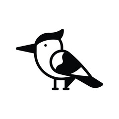 A black and white stylized illustration of a bird with a crest. Line icon style editable stroke