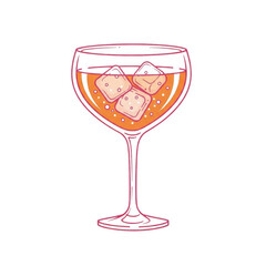 Line art drawing of an orange cocktail with ice cubes isolated on transparent background