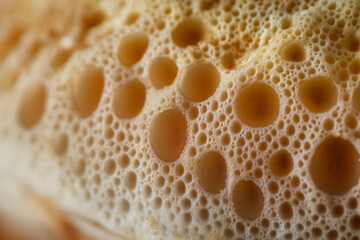 A close-up of the minute pores on a puffball fungus before releasing spores