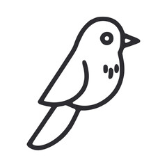 A blackoutlined bird illustration with a round eye beak wing tail and three spots on its body. Line icon style editable stroke