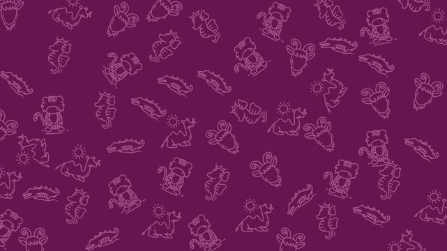 Doodle Animal Pattern of sea creatures on a purple background. Ideal for fabric prints, childrens products, marinethemed designs, and stationery items.