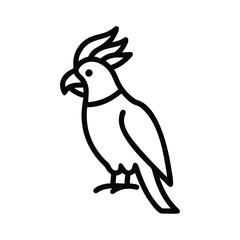 A line art illustration of a cockatoo recognizable by its distinctive crest The bird is depicted standing upright. Line icon style editable stroke