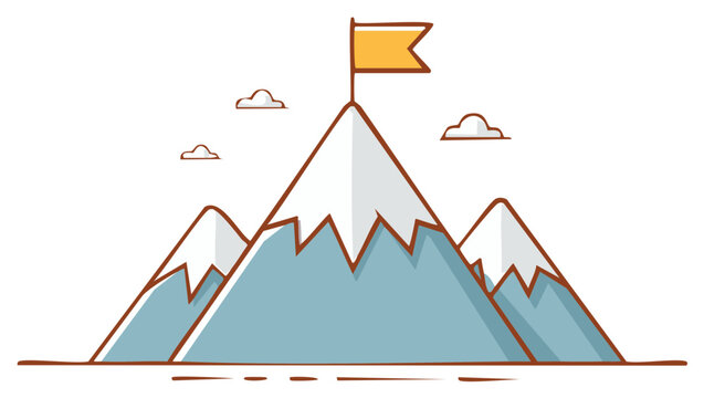 Mountain Peak with Flag Representing Achievement and Success Illustration Design