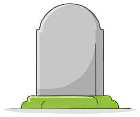 Isolated gray tombstone with arched top on green grass for remembrance