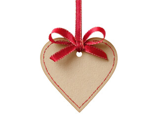 Heart shaped tag with red ribbon gift, Isolated, Png Transparent Background