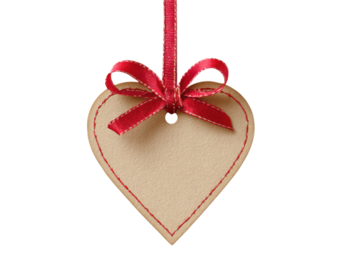 Heart shaped tag with red ribbon gift, Isolated, Png Transparent Background