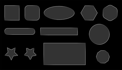 Assorted Geometric Shapes Set with Thin White Outlines on a Transparent Backdrop